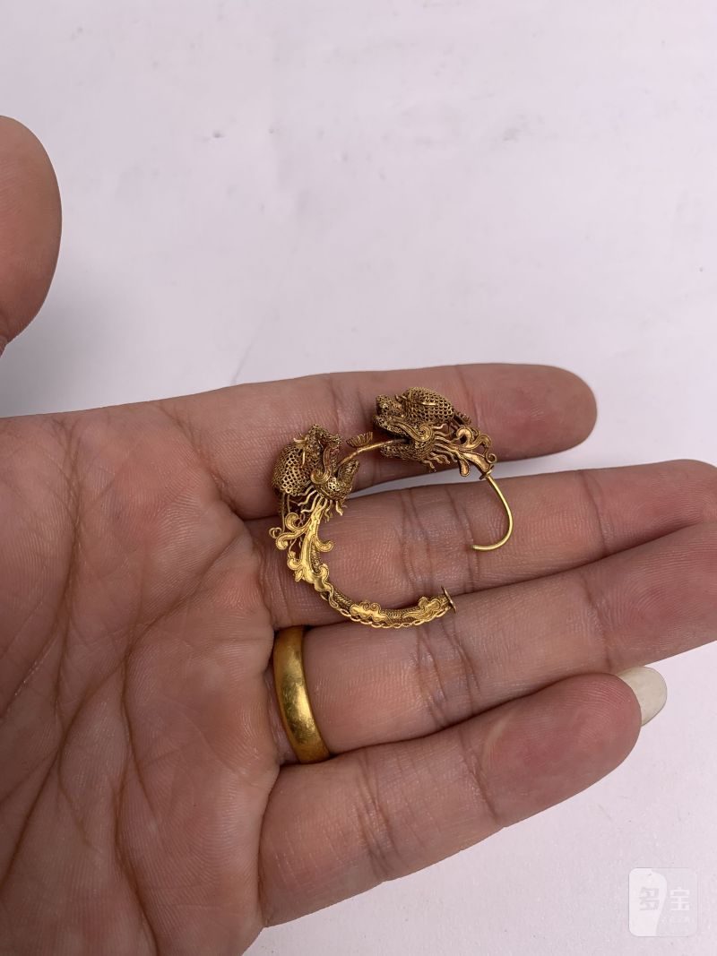 清 金纍丝龙型耳环一对 - 图5